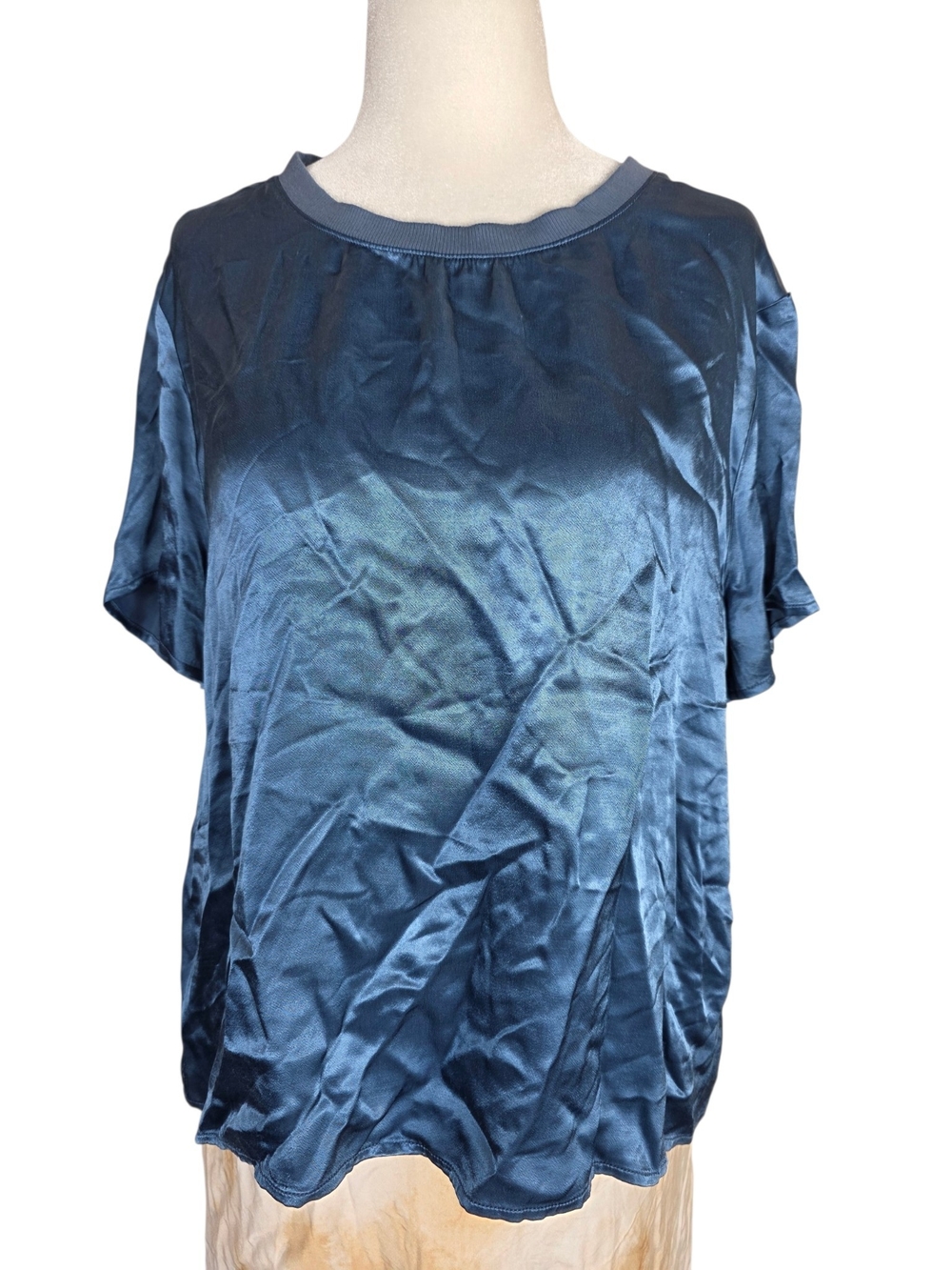 Nation LTD Blue Satin Short Sleeve Crewneck Top